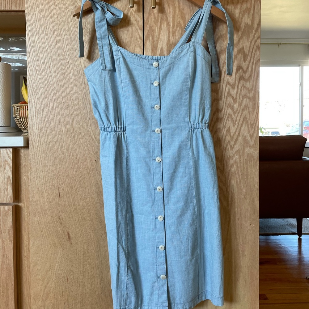 MADEWELL chambray, button front, tie-strap dress